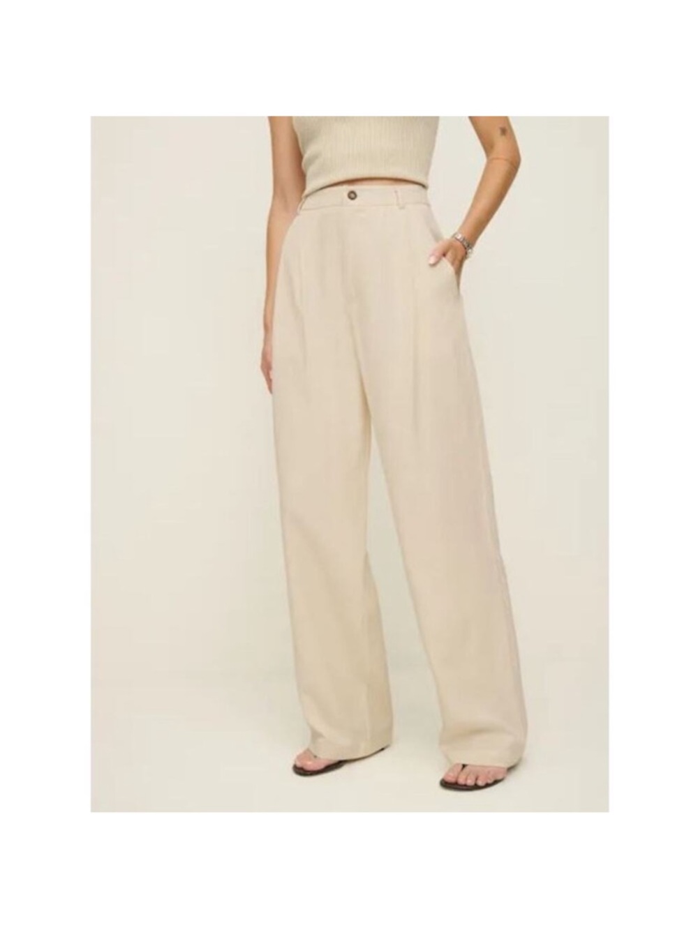 Reformation Mason Pant Oyster Wide-Leg High-Rise Cream Trousers